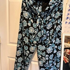 Ann Taylor Factory Black Pants with Blue Floral Design